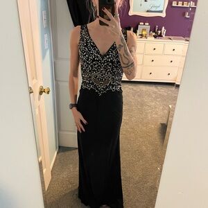 Elegant Black and White Embellished Dress